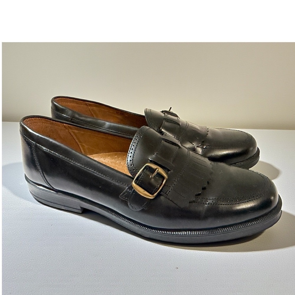 Scott David Black Leather Kiltie Monk Strap Loafers Made in Spain Slip On 5.5
